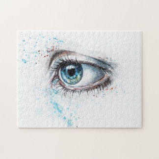 Puzzle pintura acuarela bonito blanco azul