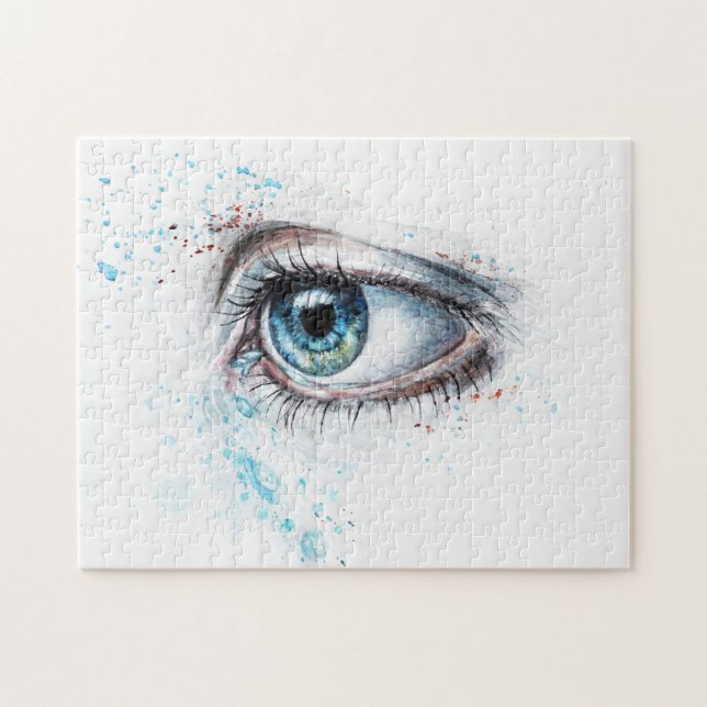 Puzzle pintura acuarela bonito blanco azul (Horizontal)