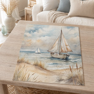 Puzzle Pintura Acuarela Costera de Vela Tranquila