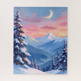 Puzzle Pintura Acuarela de Invierno de Luna de Montaña