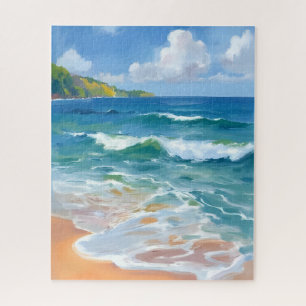 Puzzle Pintura Acuarela de Olas Azules Costeras del Océan