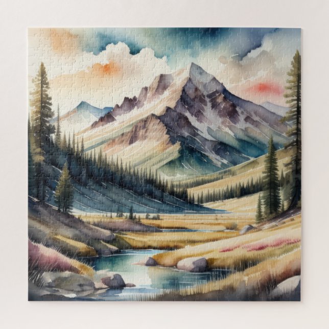 Puzzle Pintura acuarela del paisaje montañoso (Vertical)