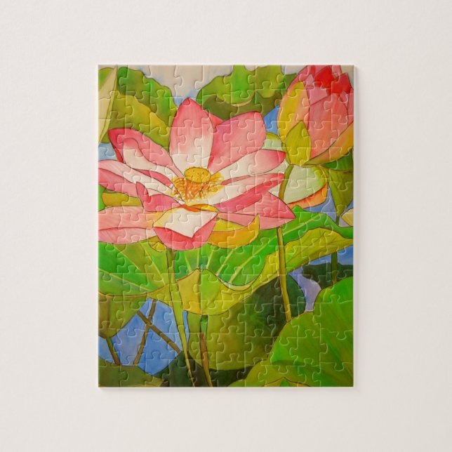 Puzzle pintura acuarela rosa Lotus (Vertical)