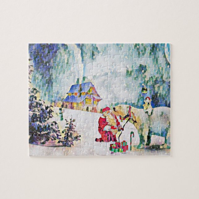 Puzzle Pintura acuarela Santa Claus Oso Polar (Horizontal)