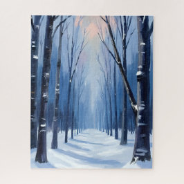 Puzzle Pintura al Acuarela de Bosque de Pinos Invierno