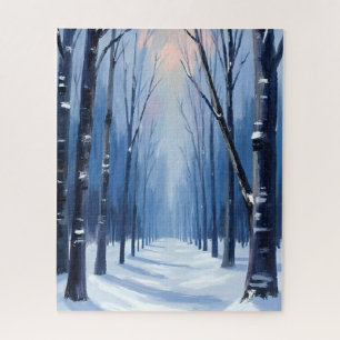Puzzle Pintura al Acuarela de Bosque de Pinos Invierno