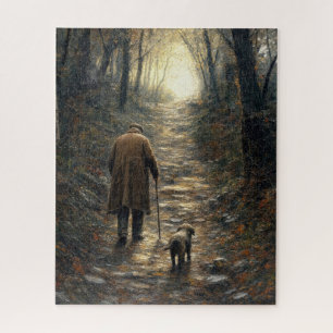 Puzzle Pintura al impasto de hombre y su perro caminando