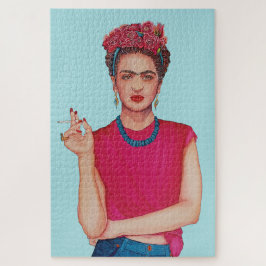 Puzzle pintura al óleo de una mujer en jeans azules