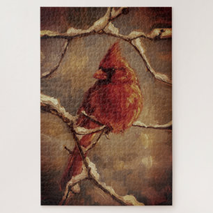 Puzzle Pintura al óleo del cardenal rojo - Rama de invier