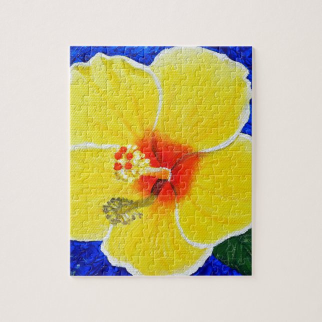 Puzzle Pintura amarilla de flores de Hibiscus (Vertical)