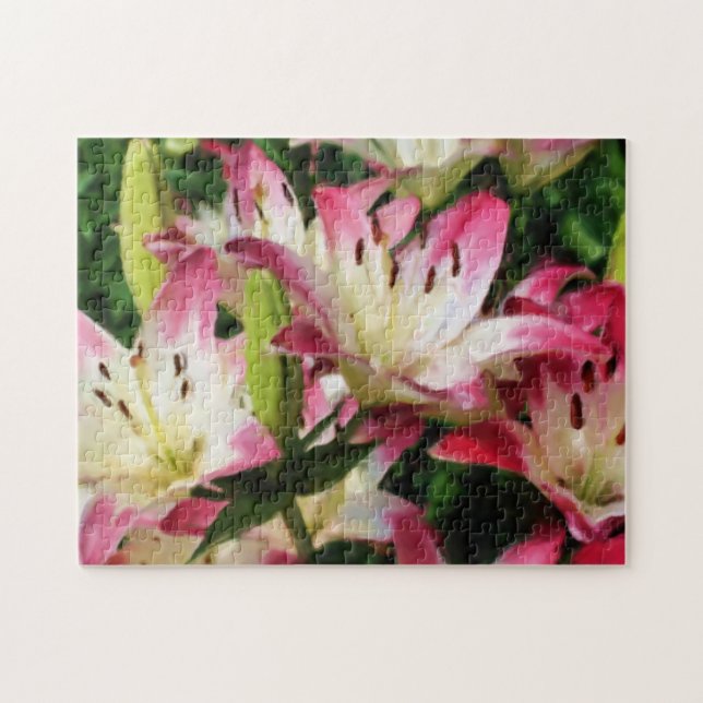 Puzzle Pintura artística de flores de Lilies sonrientes (Horizontal)