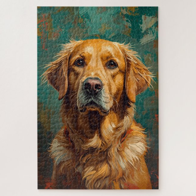 Puzzle Pintura artística de Perro Dorado con aceite vibra (Vertical)
