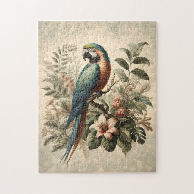 Puzzle Pintura botánica de Macaw de época (Vertical)