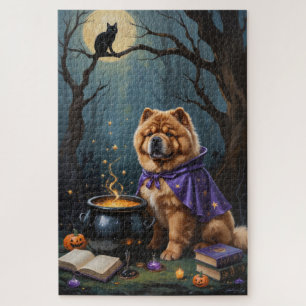 Puzzle Pintura caprichosa de Halloween con perro Chow Cho