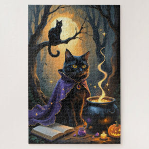 Puzzle Pintura caprichosa de Halloween de gato negro