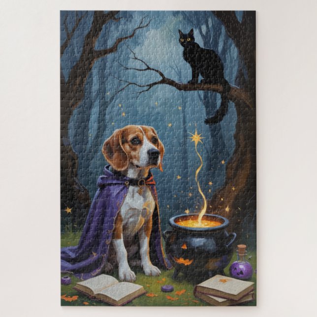Puzzle Pintura caprichosa de Halloween de perro Beagle (Vertical)