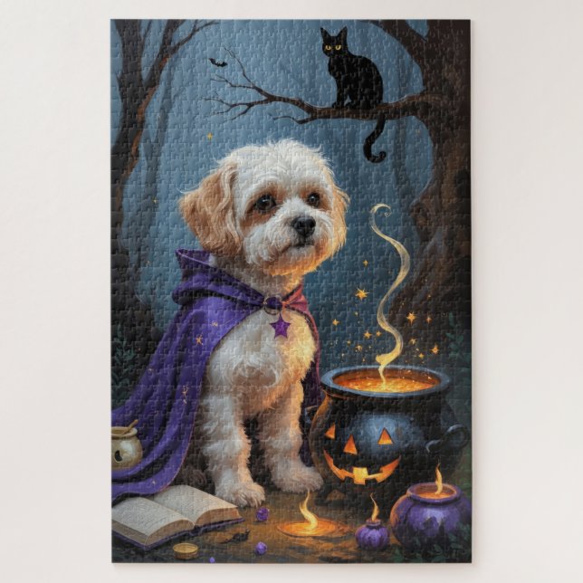 Puzzle Pintura caprichosa de Halloween de perro Bichon Fr (Vertical)