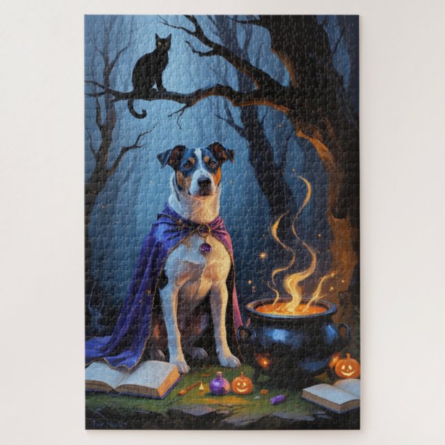 Puzzle Pintura caprichosa de Halloween de perro Blue Heel (Vertical)
