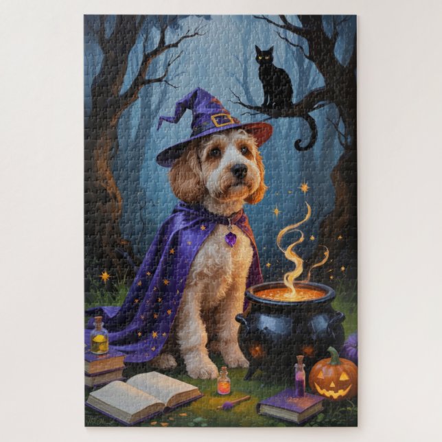 Puzzle Pintura caprichosa de Halloween de perro Cockapoo (Vertical)