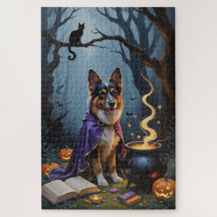 Puzzle Pintura caprichosa de Halloween del perro pastor b