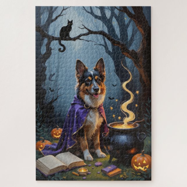 Puzzle Pintura caprichosa de Halloween del perro pastor b (Vertical)