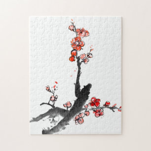 Puzzle Pintura china de flores, flor del ciruelo