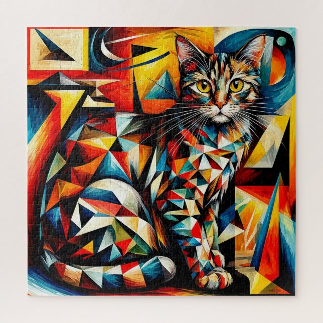 Puzzle Pintura Cubista Abstracta de Gato (Vertical)