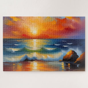 Puzzle Pintura de aceite de bonito de la puesta de sol na