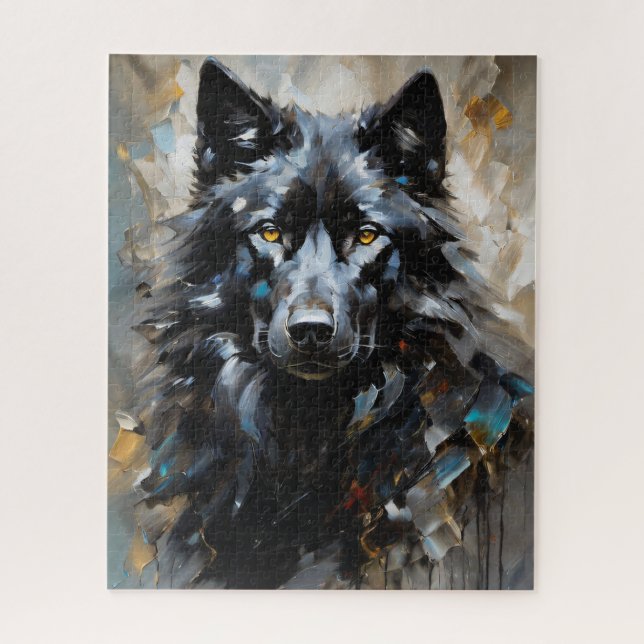 Puzzle Pintura de aceite de lobo negro (Vertical)