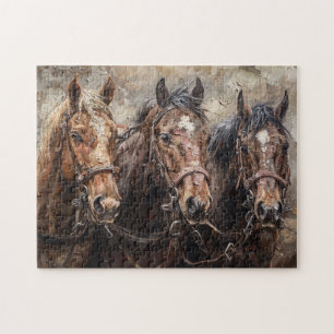 Puzzle Pintura de aceite de Trío de Caballos