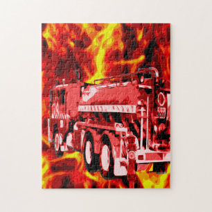 Puzzle Pintura de aceite del motor de fuego rojo,