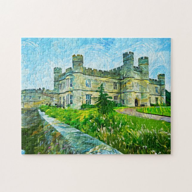 Puzzle Pintura de aceite verde azul de Leeds Castle (Horizontal)