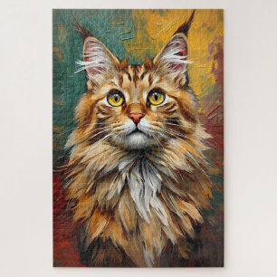 Puzzle Pintura de aceite vibrante con retrato de gato de 