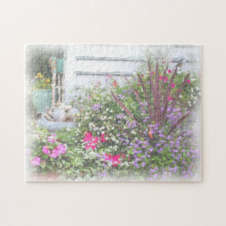 Puzzle Pintura de acuarela de jardín de flores trasero