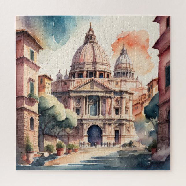 Puzzle Pintura de acuarela de la antigua ciudad italiana (Vertical)