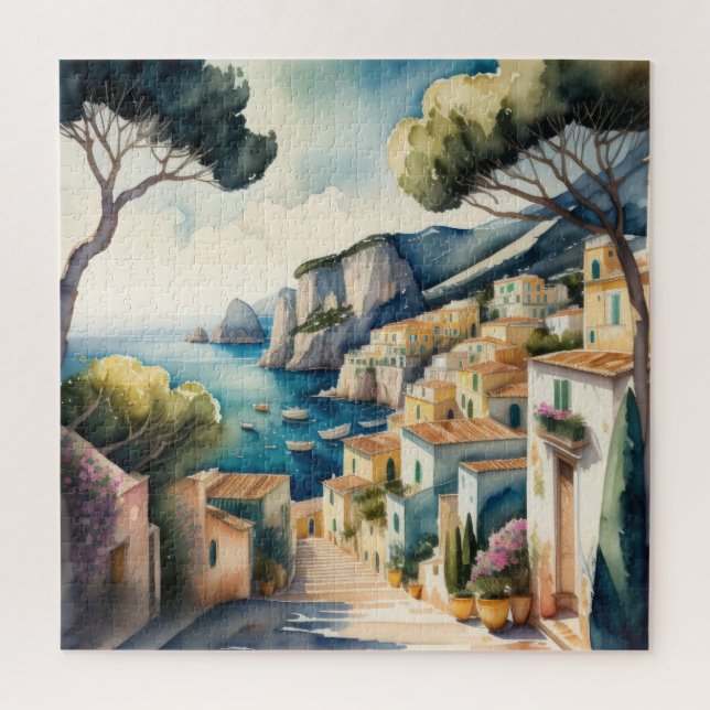 Puzzle Pintura de acuarela de la ciudad mediterránea euro (Vertical)