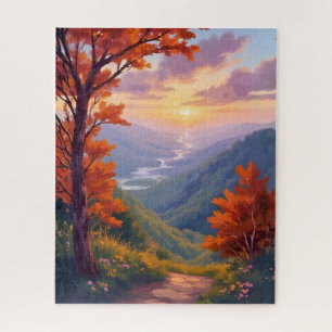 Puzzle Pintura de acuarela de paisaje de otoño con follaj