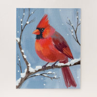 Pintura de Acuarela de Pájaro Rojo Cardinal de Inv