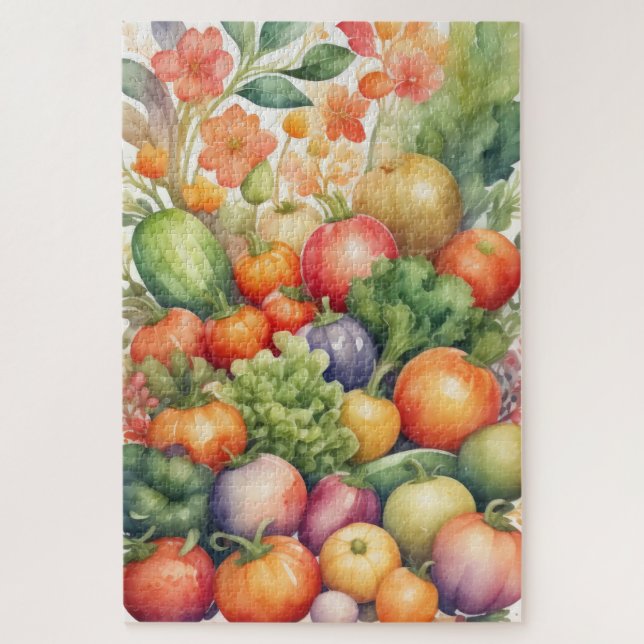Puzzle Pintura de acuarela de verduras variadas (Vertical)
