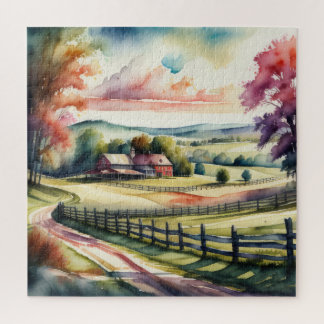Puzzle Pintura de acuarela del paisaje rural