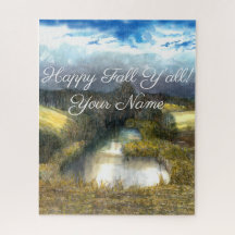 Pintura de acuarela en estanque de otoño