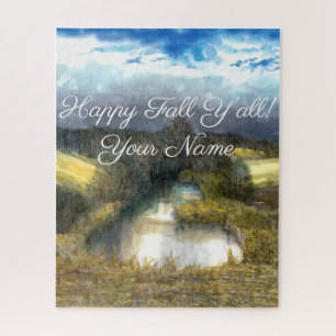 Puzzle Pintura de acuarela en estanque de otoño