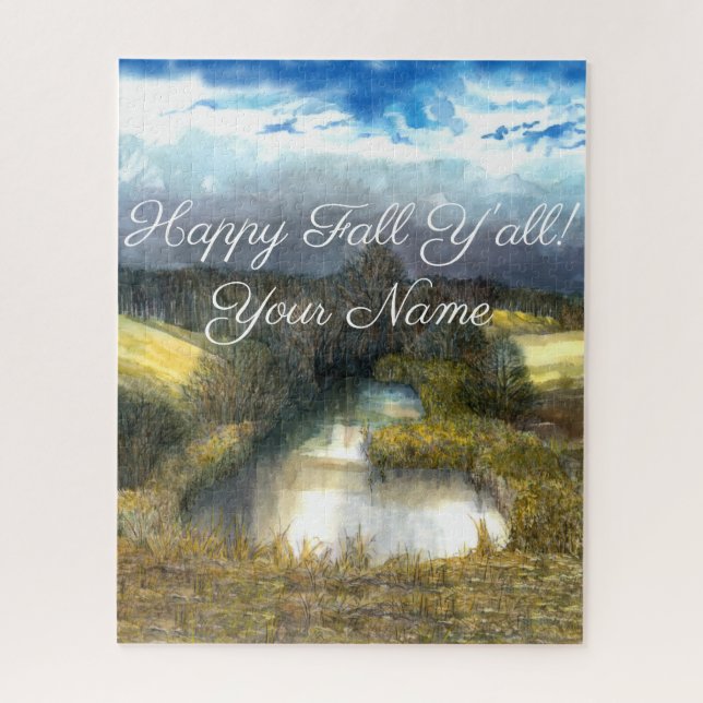 Puzzle Pintura de acuarela en estanque de otoño (Vertical)