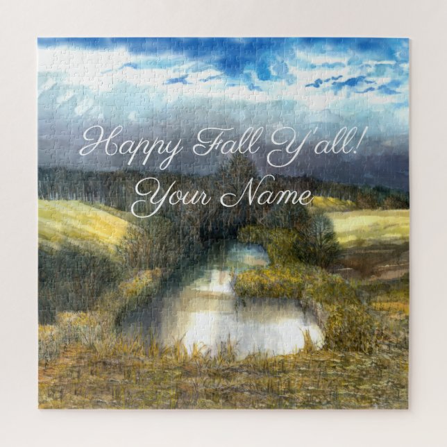 Puzzle Pintura de acuarela en estanque de otoño (Vertical)