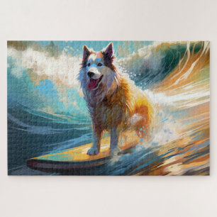 Puzzle Pintura de Alaskan Malamute haciendo surf en la pl