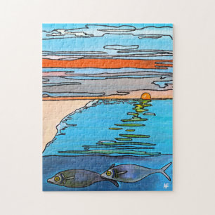 Puzzle Pintura de amanecer en el océano de 8 bits de Alfr