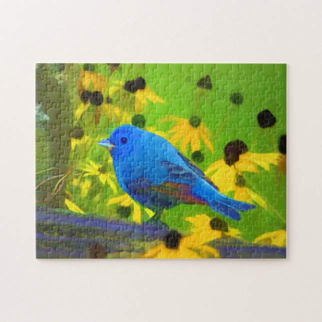 Puzzle Pintura de amarre índigo - Arte original de aves (Horizontal)