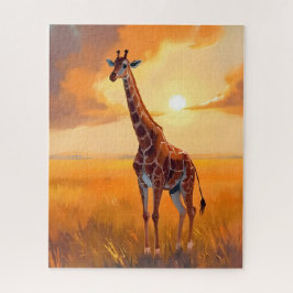 Puzzle Pintura de animales safari jirafa atardecer