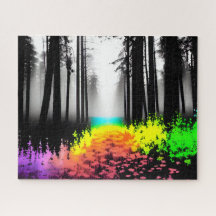 Pintura de arcoiris salpicada en bosque de silueta