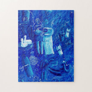 Puzzle Pintura de arte contemporáneo de boda azul